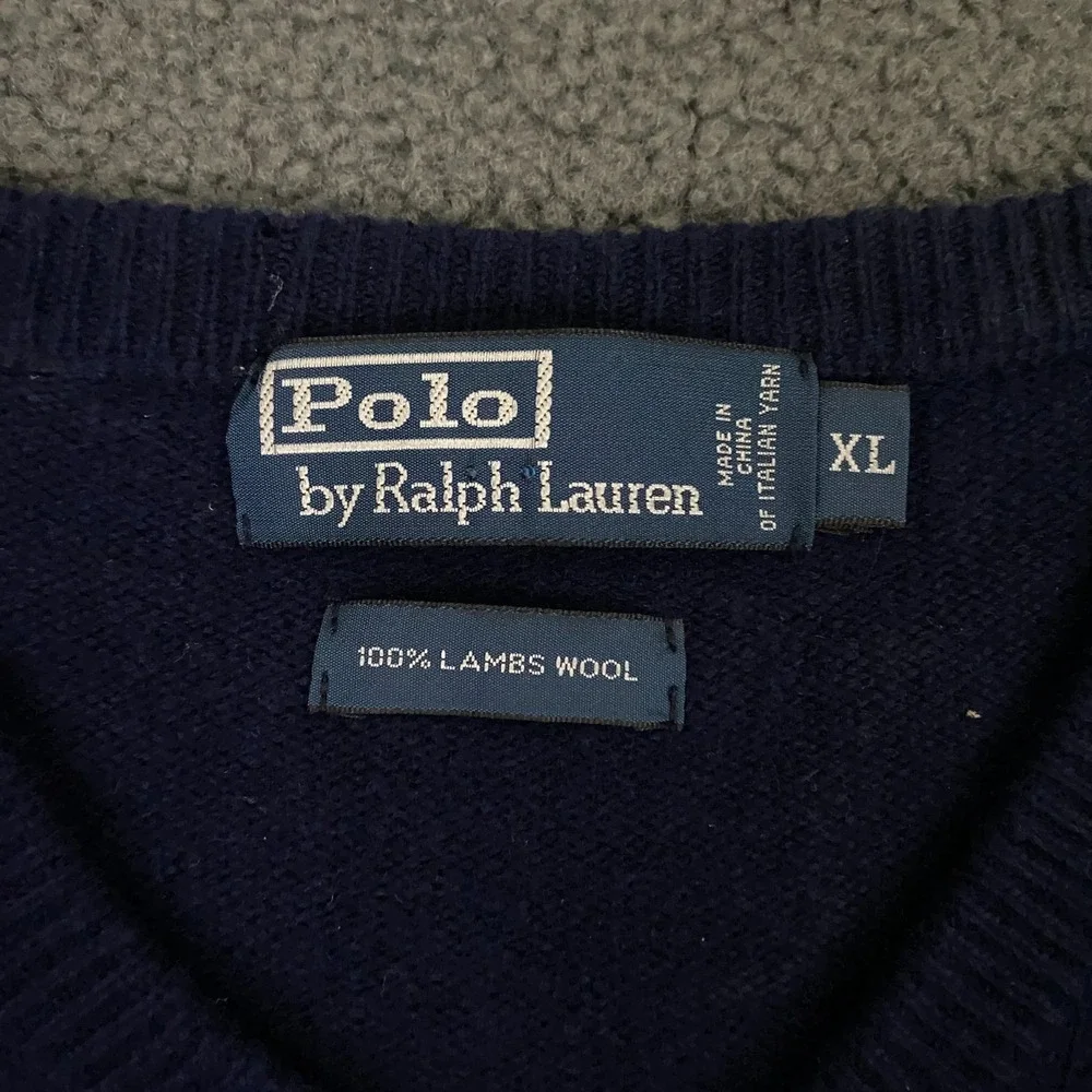 Vintage Polo Ralph Lauren Sweater Mens XL Blue Lambswool V-Neck Pullover Pony